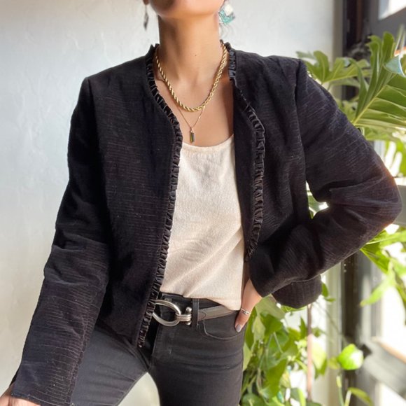 🏷 Sold | Black Velvet Ruffle Blazer - Picture 2 of 8
